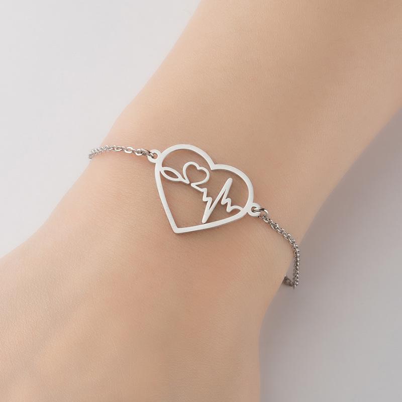 Mother's Day Geometric Heart Pendant Bracelet, Stainless Steel ECG Design
