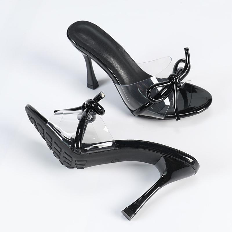 Fashion Liyke Designer Red Patent Leather Bowknot Women Transparent Slippers Sandal Summer 9CM Thin High Heels Shoes Female Mules Slides