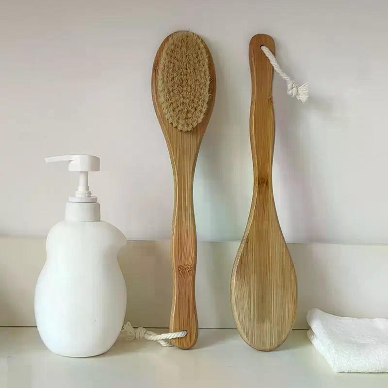 1Pcs Wooden Long Handle Bristle Shower Body Brush Bathing Massage Back Body Exfoliating Brush Bathroom Wash Brush Bath Tools