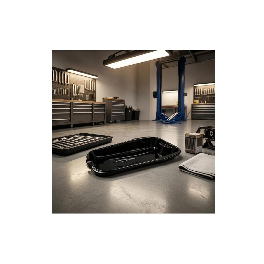 Oil Drain Pan Low-Height Plastic Oil Pan Automotive Tool Black Workshop Item Messwithout Mess