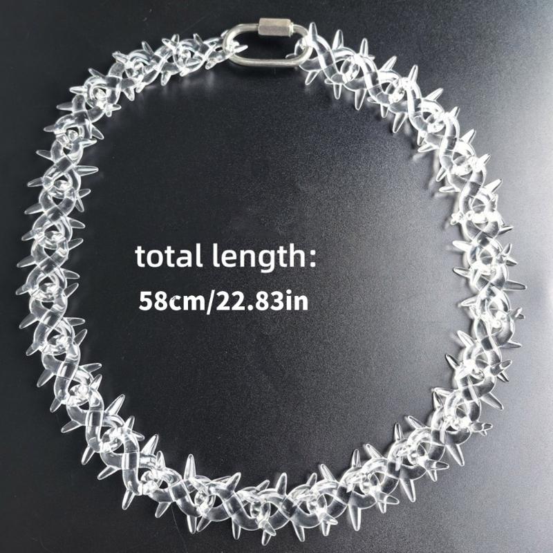 Rock Punk Acrylic Spikes Chain Necklace Clear Lock Pendant Jewelry Clear Thorns Necklace Suitable for Men and Women