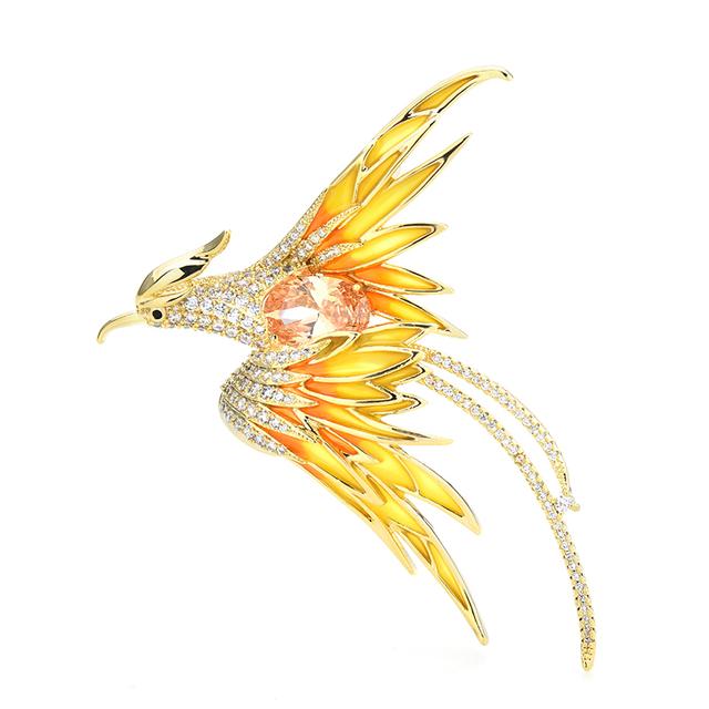 Crystal Phoenix Bird Brooches For Women Men Color Enamel Flying Beauty Bird Party Office Brooch Pin Gifts