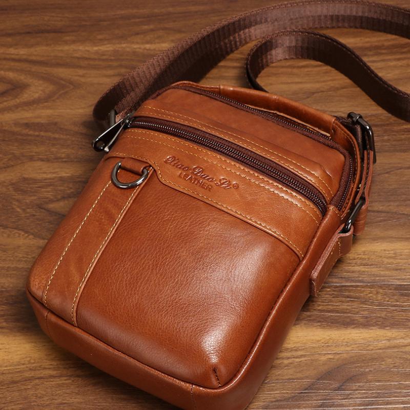 New Men's Leather Messenger Bag Mini Shoulder Bag 8-inch Trendy Men's Bag Retro First Layer Cowhide Handbag