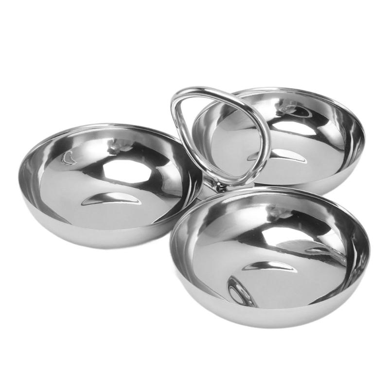 Stainless Steel Dessert Tray 3 Compartment Snacks Dish Convenient Fruit Plate