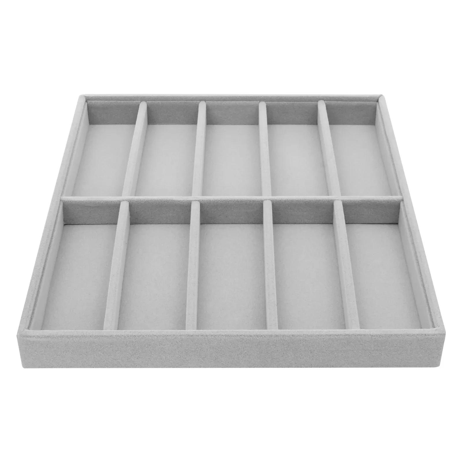 

Органайзер для солнцезащитных очков 10 отделений Плюшевый лоток для демонстрации очков Штабелируемый Органайзер для хранения коллекции очков для домашней демонстрации серый