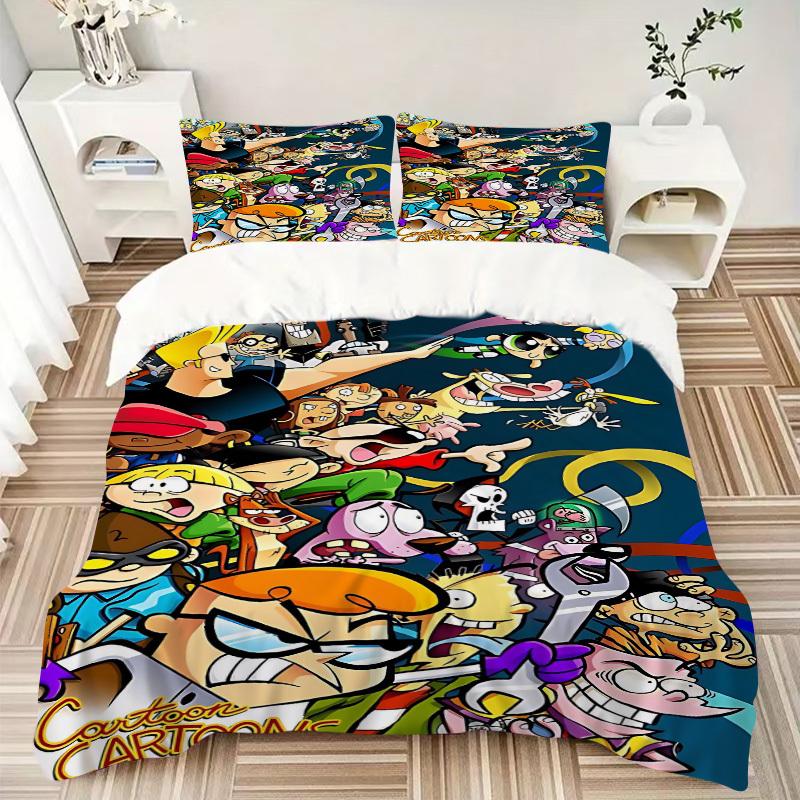 3pc Dexter's Laboratory Cartoon Bedding Set Guest Room Bedroom Decor Christmas Halloween Decor Gifts- All Seasons (No Insert)a1013144