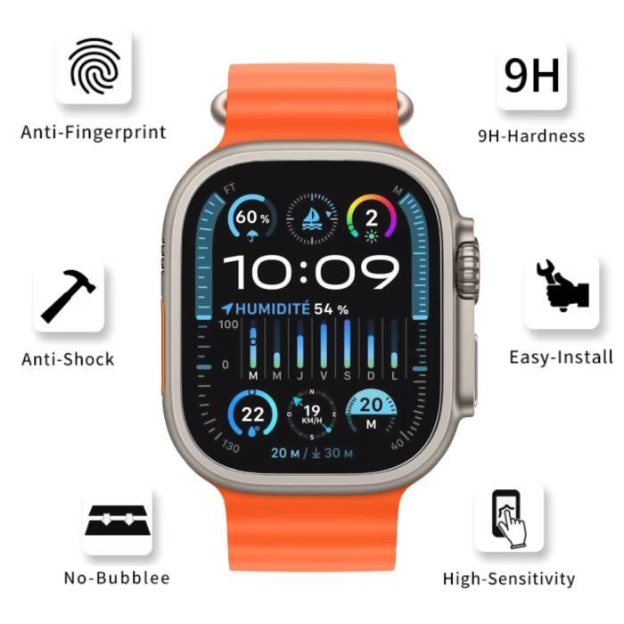 Tempered Glass for Apple Watch ULTRA 2 49 Mm [Pack 2] Phonillico® Smartwatch Screen Protector Glass Film