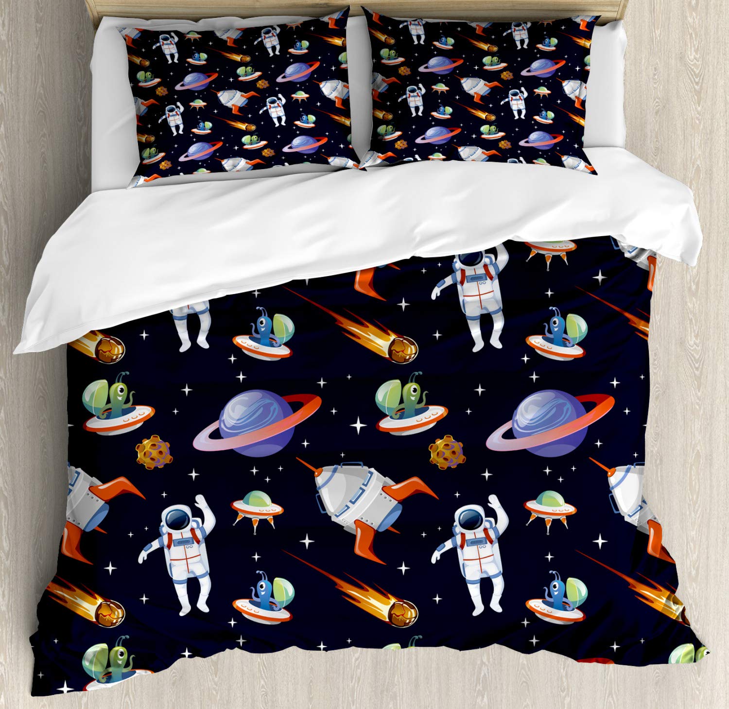 

UFO Duvet Cover Set for Kids Boys Girls Teens Queen Lightweight Quilt Cover Outer Space Theme Bedding Set Bedroom Decor No Quilt (135x200cm)