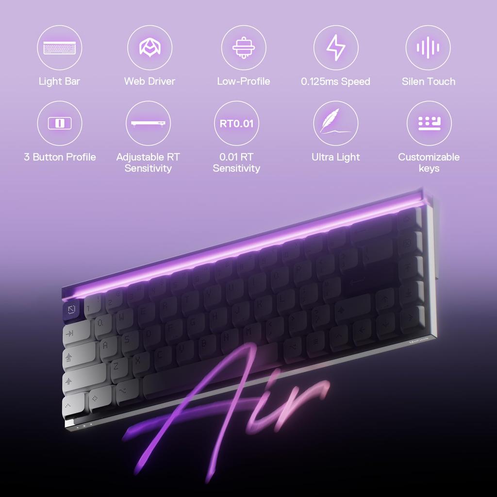MelGeek MADE68 Air Wired US English Hall Effect Magnetic Low Profile Gaming Rapid Hot RGB Snap Tap Adjustable Online HIVE Customization Keyboard,