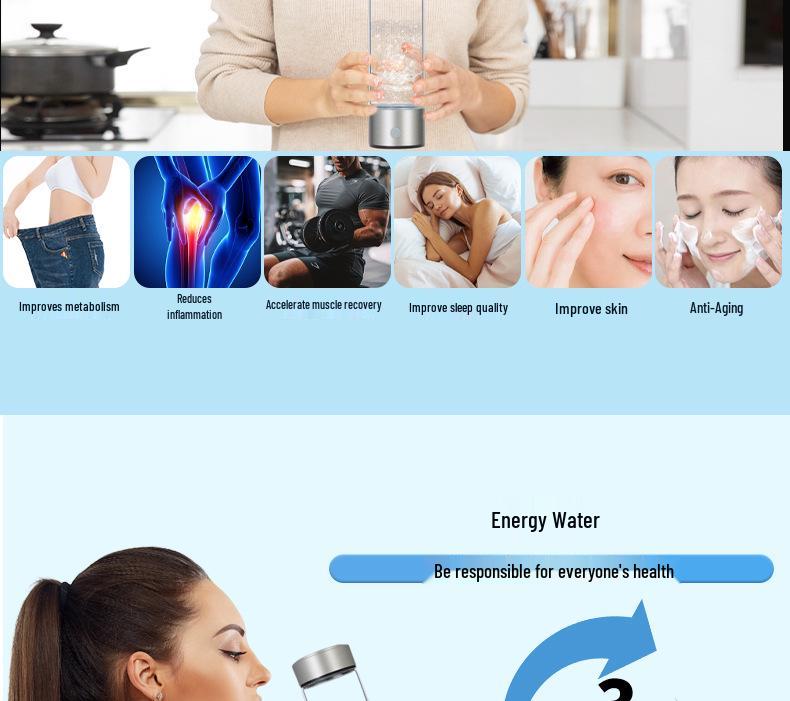 Taza de Agua Rica en Hidrógeno por Electrólisis SPE de Quinta Generación - Taza de Agua Rica en Hidrógeno Inteligente de Alta Concentración