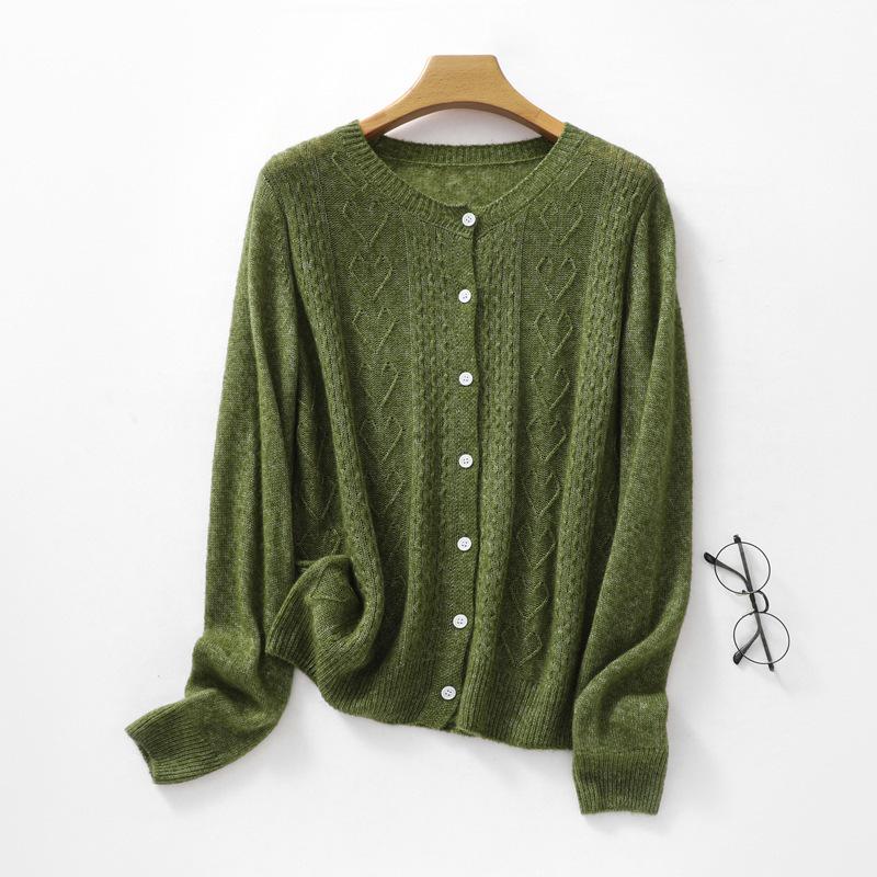 Women's Loose Cable Knit Cardigan - Thin Velvet Wool Sweater