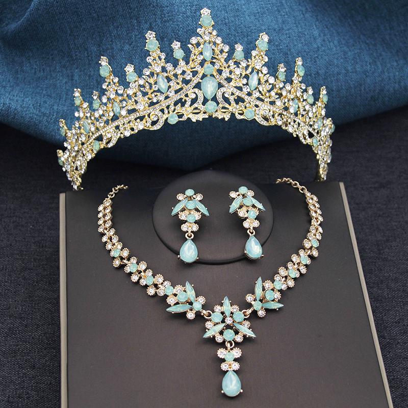 3Pcs Bridal Crown Jewelry Sets Luxury Tiaras and Earrings Necklace Set for Women Bride Wedding Dress Crown Sets Prom Gifts