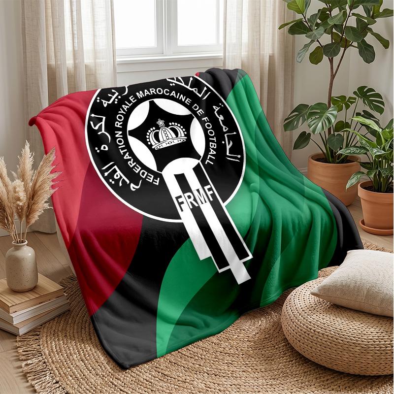 Morocco Football Printed Flannel Blanket Skin Friendly Warm Decorative Throw for Indoor Couch Bed Daily Use