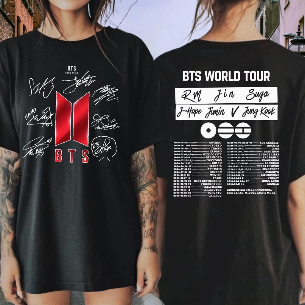 2026 New BTS Arirang World Tour Graphic T-shirt Y2K Men Women Gothic Cotton Oversized T-shirts Oversized Cut for Unrestricted Comfy Wear