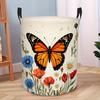 1pc Butterfly Floral Design Laundry Storage Bin, Collapsible Round Hamper for Dirty Laundry And Miscellaneous Items, Perfect for Bathroom, Bedroom, An