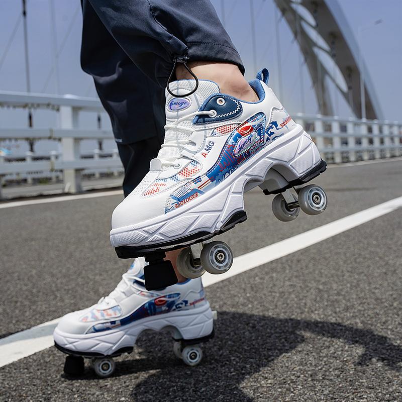 Roller Roller Shoes 4-wheel Deformation Shoes Roller Skates Men's and Women's Adult Runaway Shoes Skating Shoes Shoes with Wheels