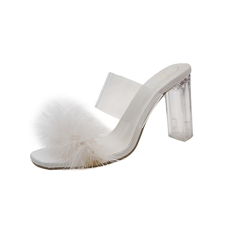 

Mao Mao cool slippers 2025 summer new fairy style one-word crystal thick heel with skirt French versatile high heels 41