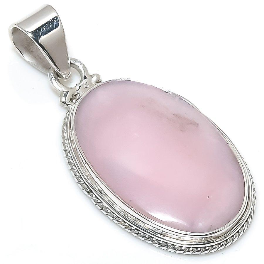 Natural Pink Opal Gemstone Handmade 925 Solid Sterling Silver Pendant 1.75" w3T17