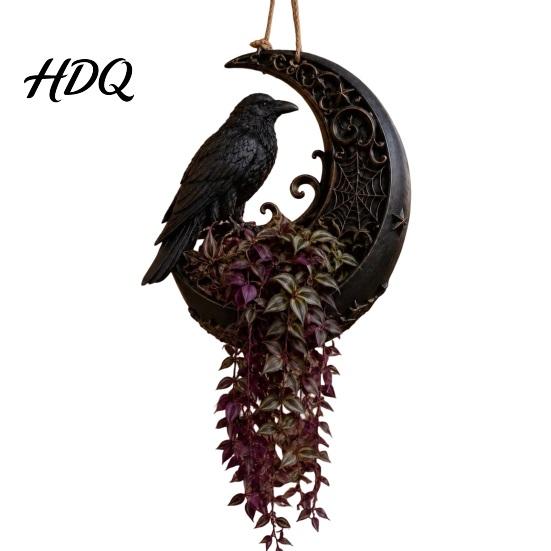 Fall Seasonal Plant Container Halloween Hanging Planter for Indoor Outdoor Use Gothic Bat Cat Witch Raven Unique Gift Lovers Pot Holder Spooky Wall