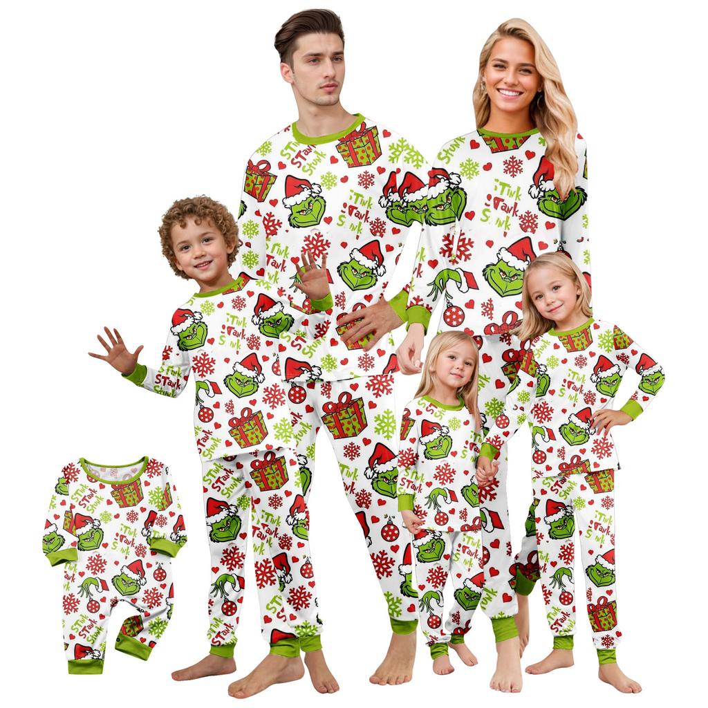 Christmas Print Cute Family Set Pajamas, Home Clothes, Family Set Long Sleeve Top Pants Set