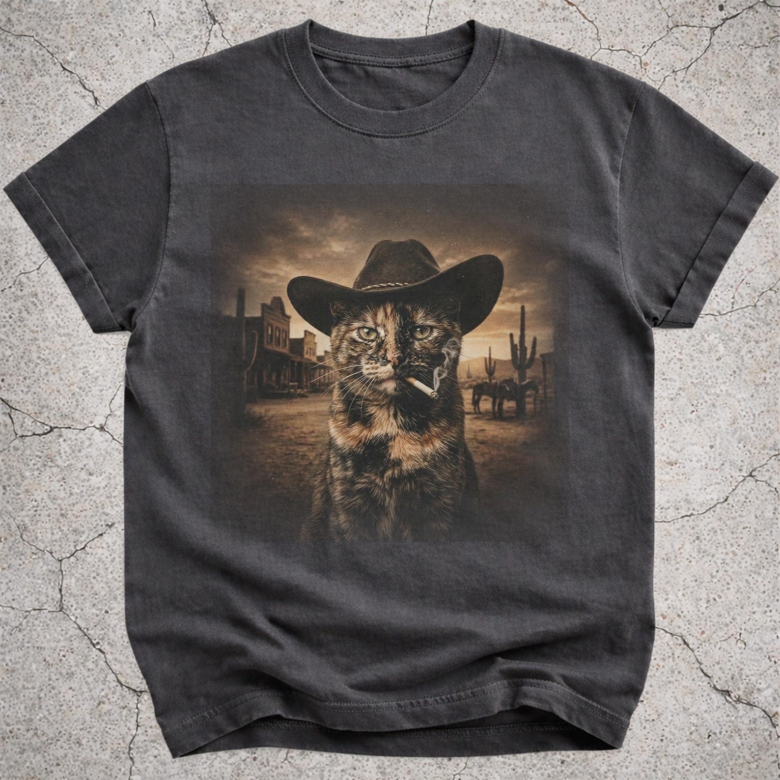 Tortie Cat Cowboy Shirt, Western Cat Meme Tee, Funny Cowboy Cat Gift, Cat Lover Shirt, Tortoiseshell Cat Tee XL