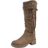 Khaki Retro Thick Heel Boots Boots Women's 2025 New Autumn Small Slim Pile Western Cowboy Boots
