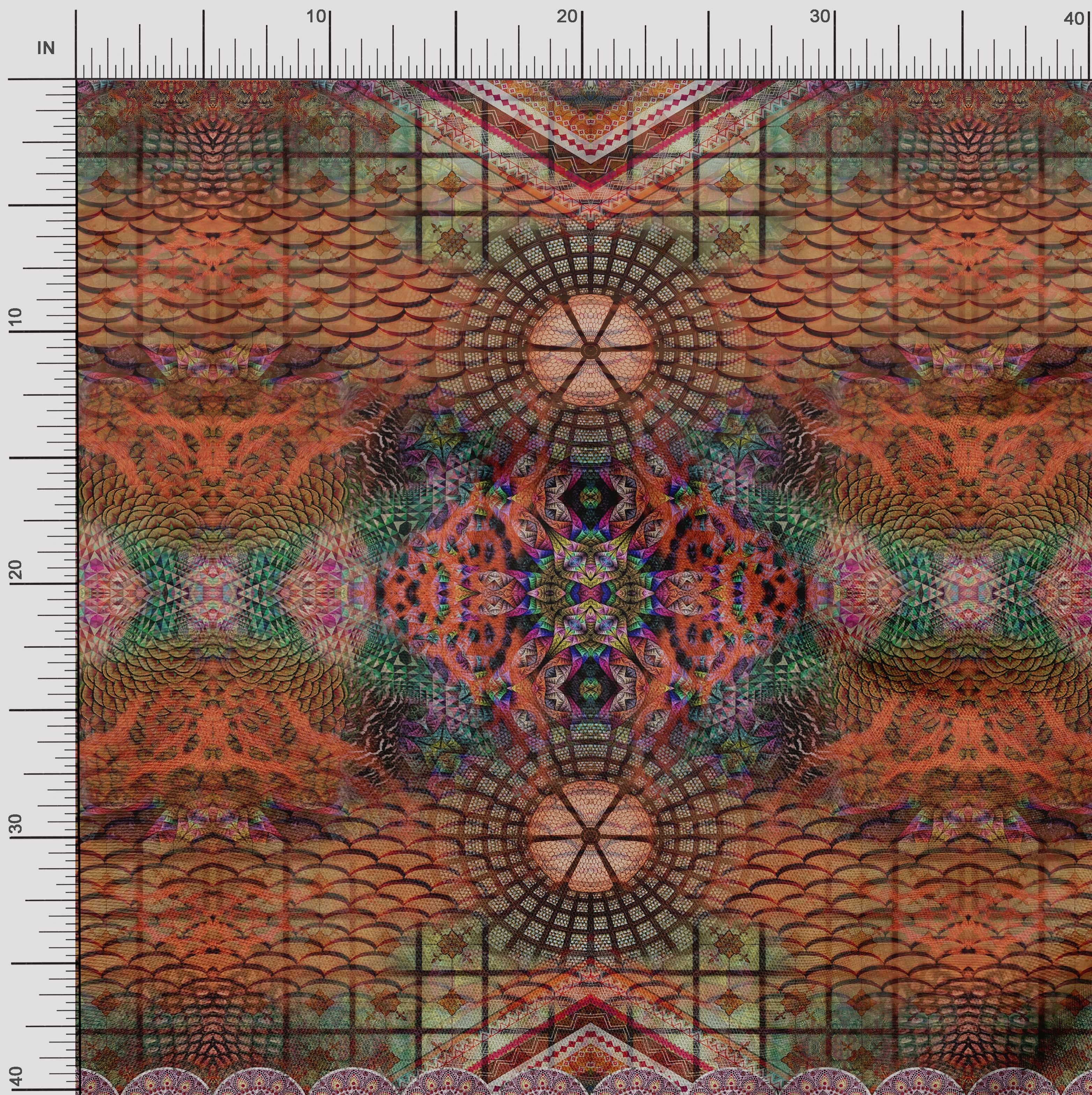 

Японська креп-атласна тканина Soimoi Тканина з принтом Mandala Panel 1 метр 42 дюйма 42 Inch Wide - Poly Crepe різнокольоровий