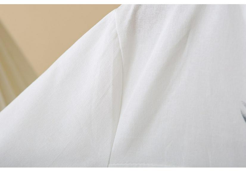 B1 Plus Size Women's Ethnic V-Neck Short Sleeve Cotton Linen Shirt - Summer 2026 Arrivals