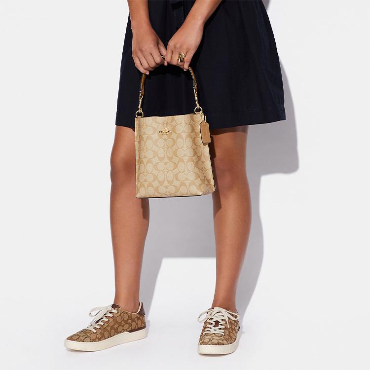 Coach Mollie BUCKET Classic Old Flower Pattern Snap Closure Synthetic Leather Bucket Bag Handbag Shoulder Bag 22 Women's Khaki
