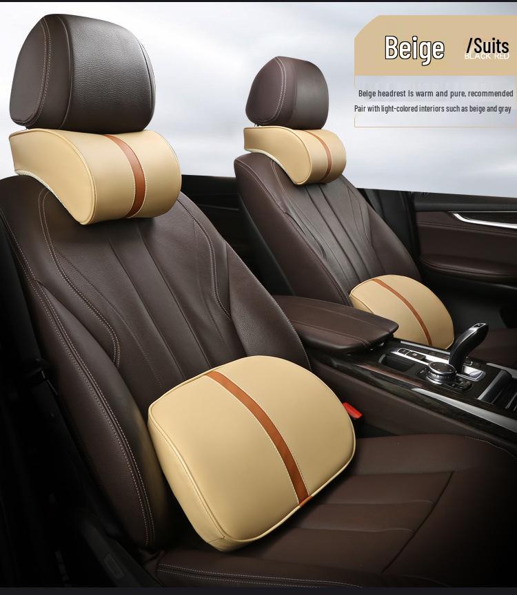 Memory Foam Leather Neck & Lumbar Support Pillow for Car - All Season Protection