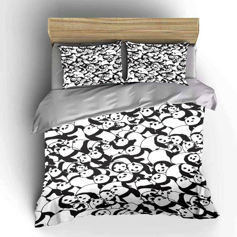 Dense Black And White Pandas Bedding Set For Kids Luxury Gift 3Pcs Digital Print Comforter Set Soft Comfortable Breathable