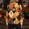 Women's Halloween Print Long Sleeve Knit Button Front Cardigan