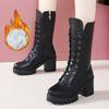 Winter Women's Boots  Thick Heel Lace-up Boots Fashion Platform Women Shoes Zipper Round Head Women's Boots for Autumn