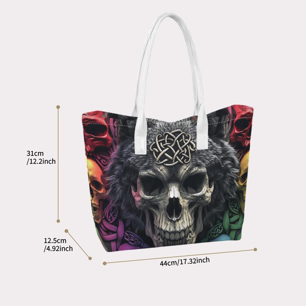 Celtic Skull Printed Tote Bag Vintage Dark Style Casual Large Capacity Portable Handbag for Daily Use