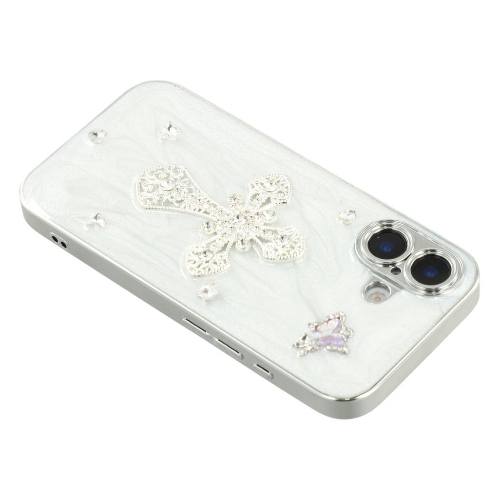 For iPhone 16 Case Electroplated Epoxy Metal Decor TPU + Acrylic Phone Cover Precise Cutouts