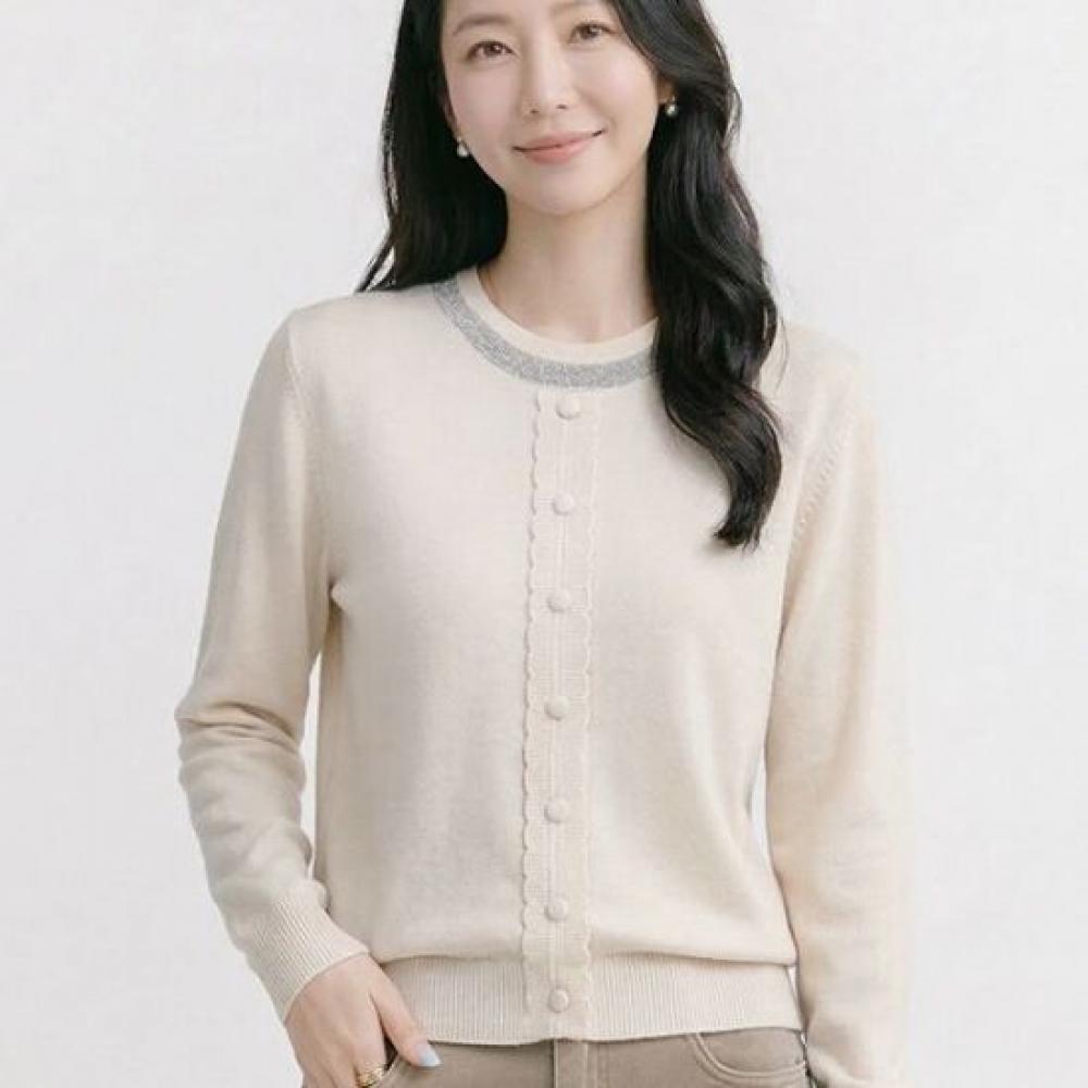 Navava Daily Button Point Round Neck Long Sleeve Knit Tee Nk3602