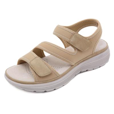 Summer 2026 New Leather Sandals For Women In Women's Sports Style Wedge Lightweight Velcro Large-Size Slippers Comfortable