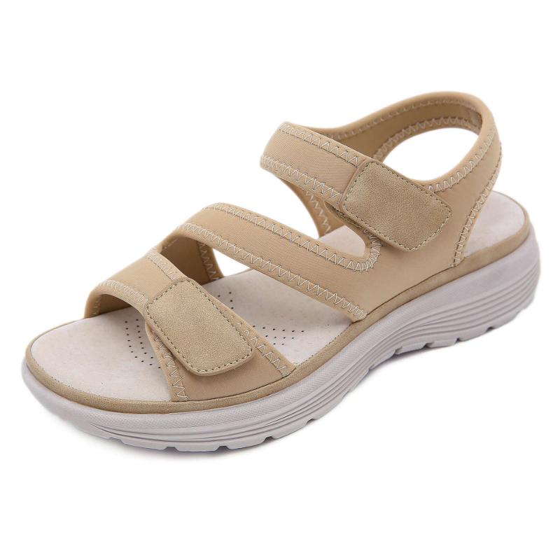 Summer 2025 New Leather Sandals For Women In Women's Sports Style Wedge Lightweight Velcro Large-Size Slippers For Women Casual