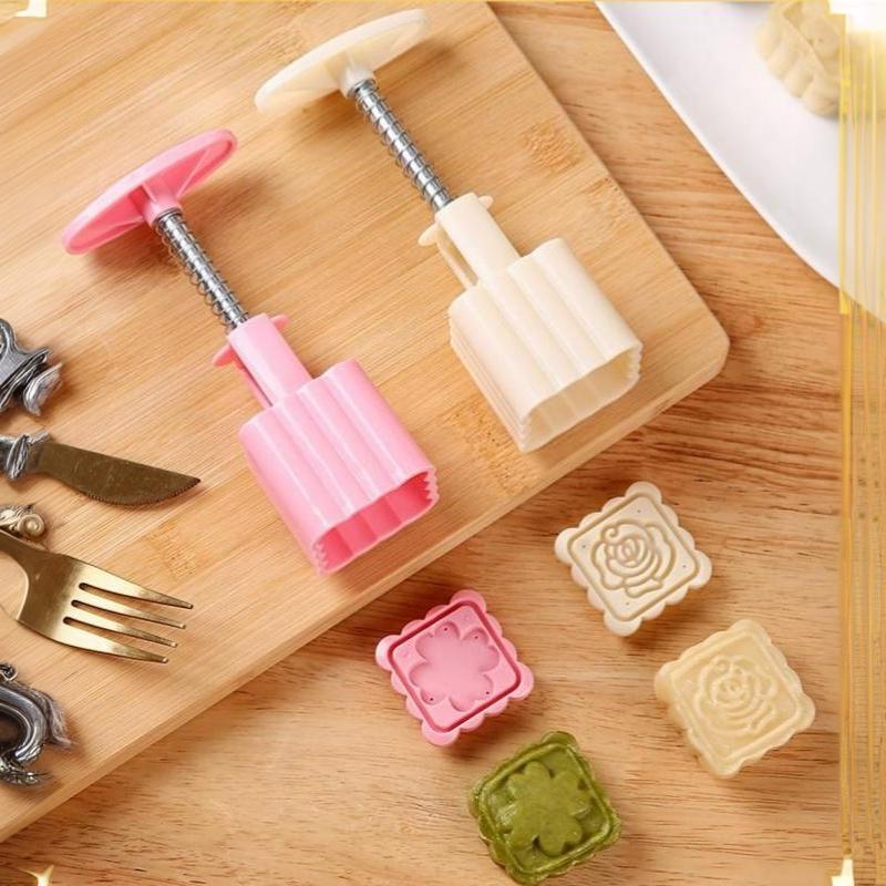 Flower Mooncake Mold Set 1 Mold 5 Stamps Diy Manual Flower Cookie Stamps Mooncake Maker Baking Tool Kitchenware Supplies