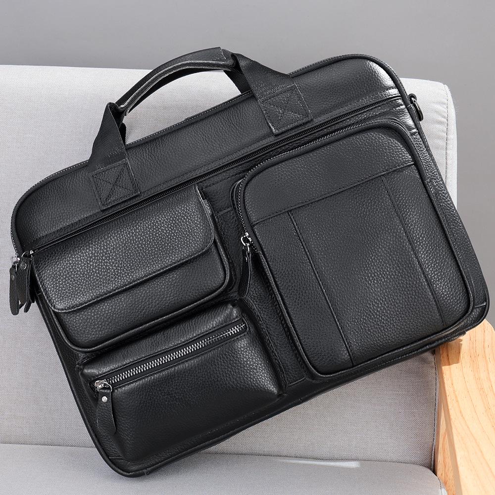 Men's Genuine Leather Crossbody Laptop Bag – Top Layer Cowhide Briefcase Handbag