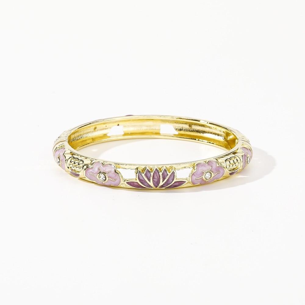 

Enamel Chinese Flower Bangle Lotus Floral Women s Hand Bracelet Vintage Cloisonne Bangle Ladies фиолетовый