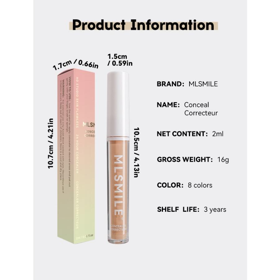 MLSMILE Colored concealer, facial brightening, contouring, darkening, eye circles and tear troughs toner foundation