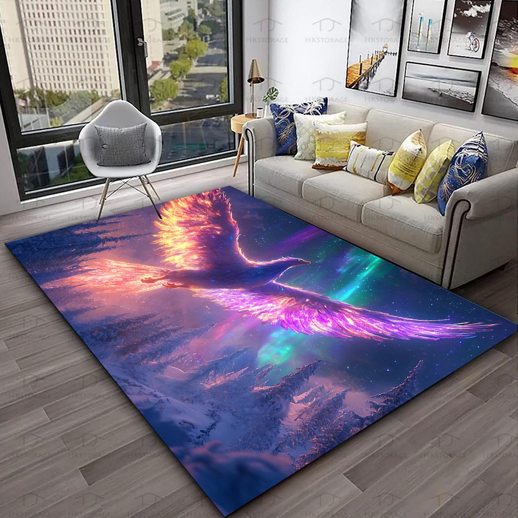 

Crystal Velvet Carpet, Colorful Phoenix Aurora, Washable, Suitable for Living Room/kitchen/dining Room/office/balcony 60x90(23x35in)