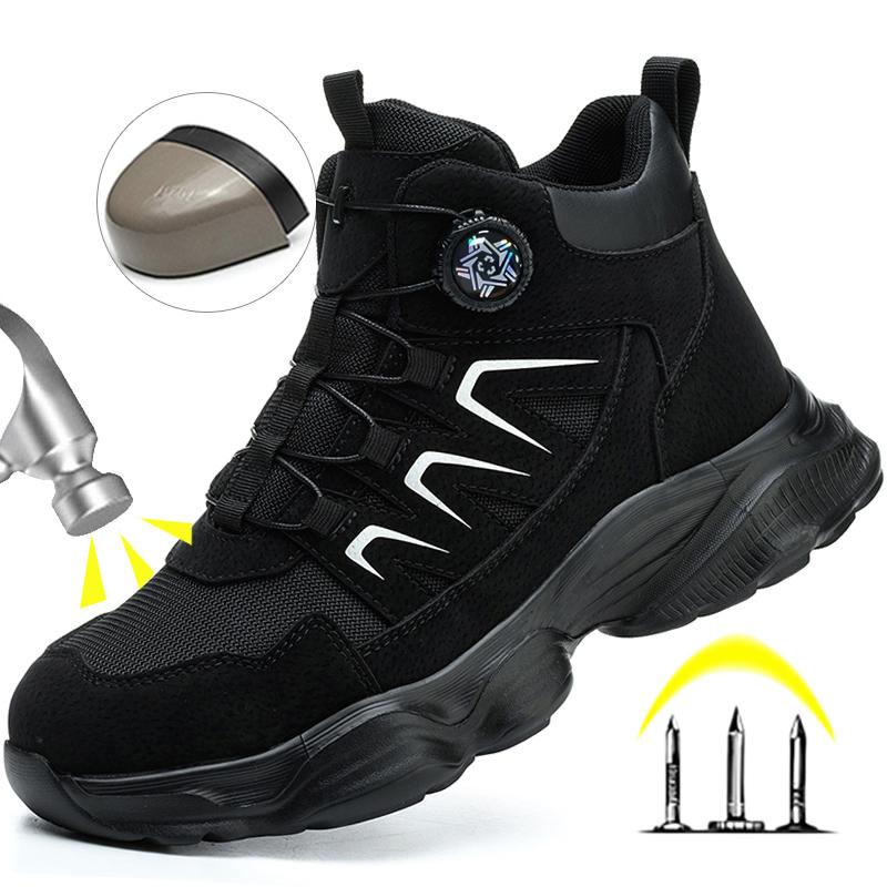 Rotating Button Safety Shoes Man Boots Anti Smash Anti Piercing Steel Toe Safety Working Footwear Lightweight Breathable Work Boots