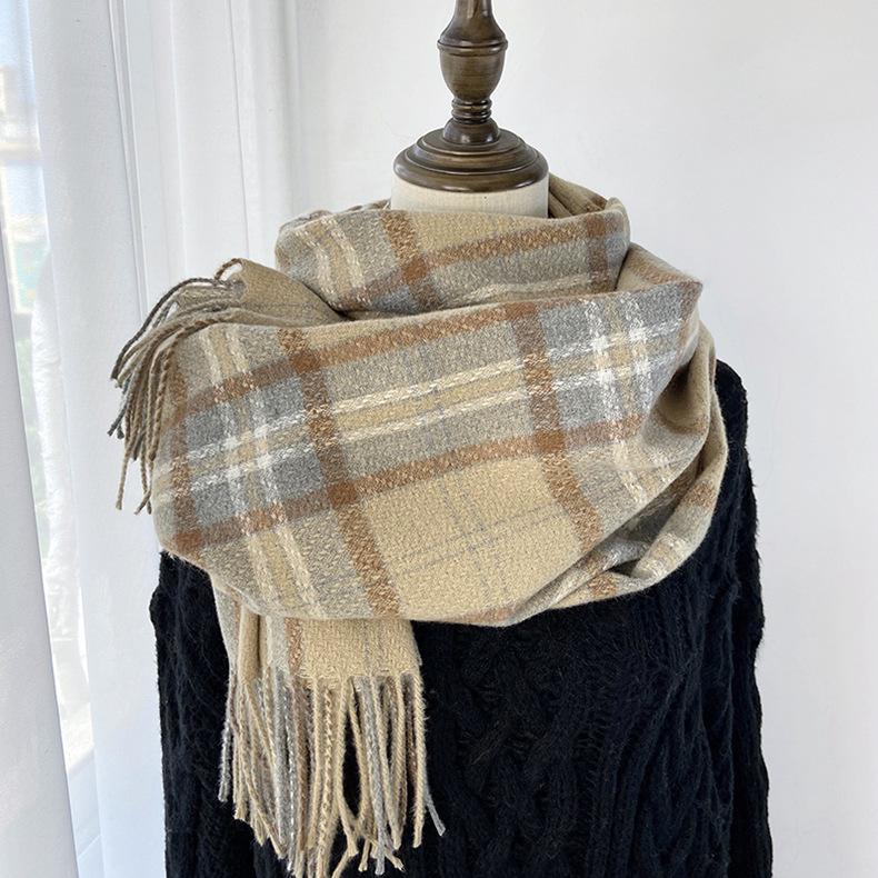 Retro Style Plaid Scarf Women's Winter Fashion Thickened Warm Scarf Student Scarf Shawl