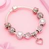 New Valentine's Romantic Pink Heart Charm Bracelet & Bangle Fine Crystal Diy Bead Bracelet Jewelry for Women Girl Gift