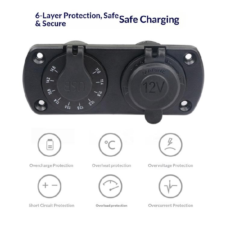 High Compatibility Double USB A 4.8A Charging Panel for Vehicle and Marine Use Including Voltage Screen Waterproof Cover