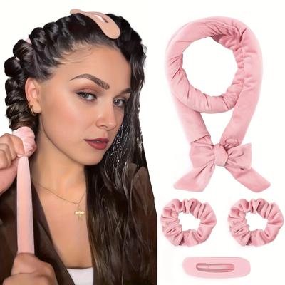4 Stück Hitzefreie Lockenwickler Kein Hitzeschaden Lockenwickler Über Nacht Hitzefreies Lockenset mit Haargummis und Clip Styling-Werkzeuge
