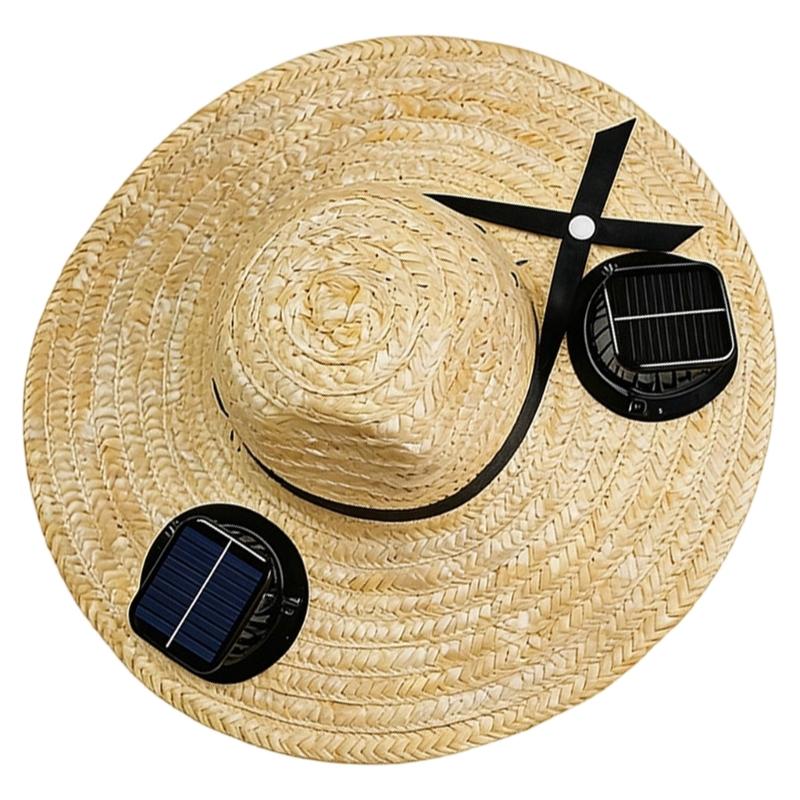 Summer Straw Hat Solar Energy Operated Solar Ventilation Fan Adjustable Solar Fan Drawstring Sports Hat