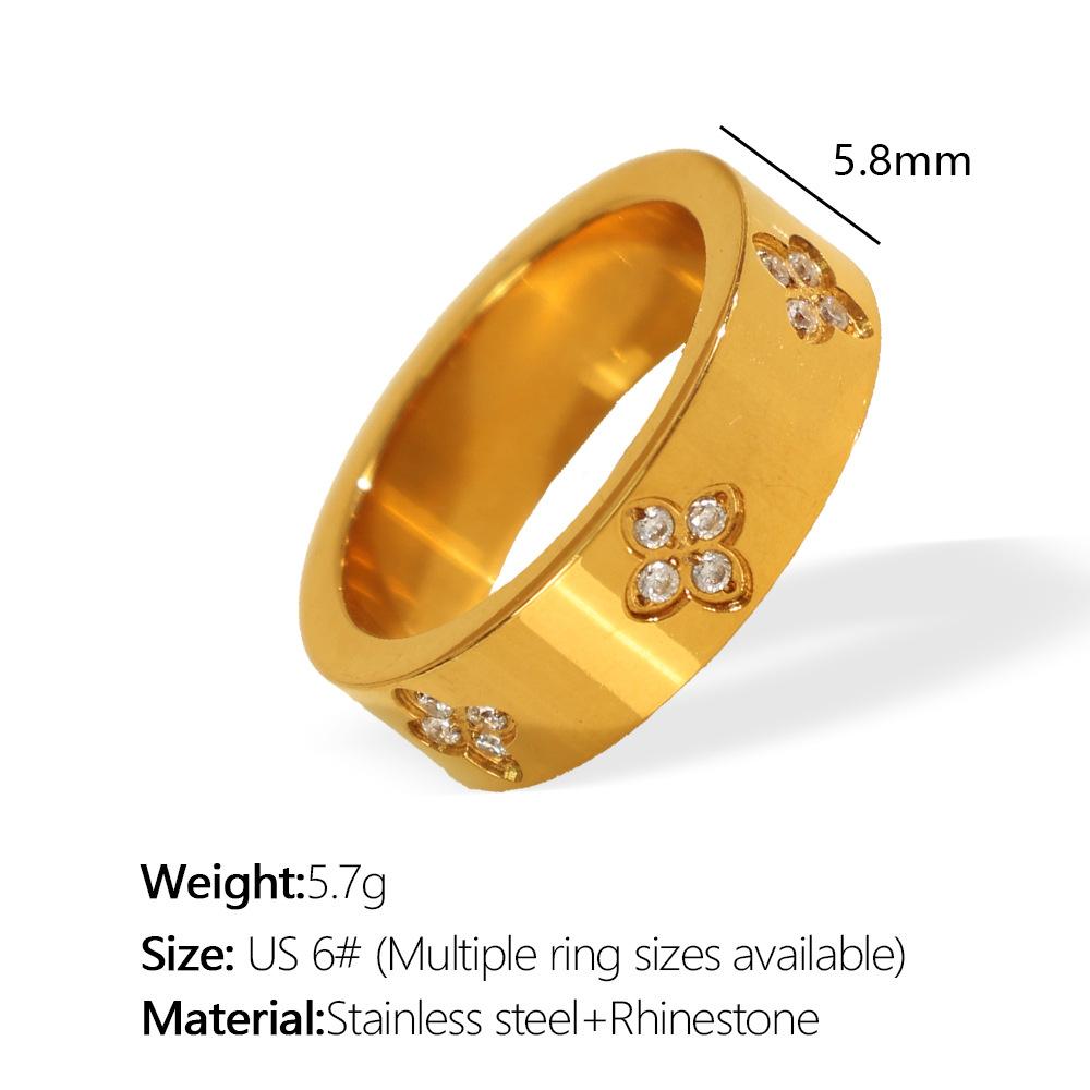 Hot-selling ins wind ring, four-leaf clover zircon titanium steel ring, sweet love diamond ring.